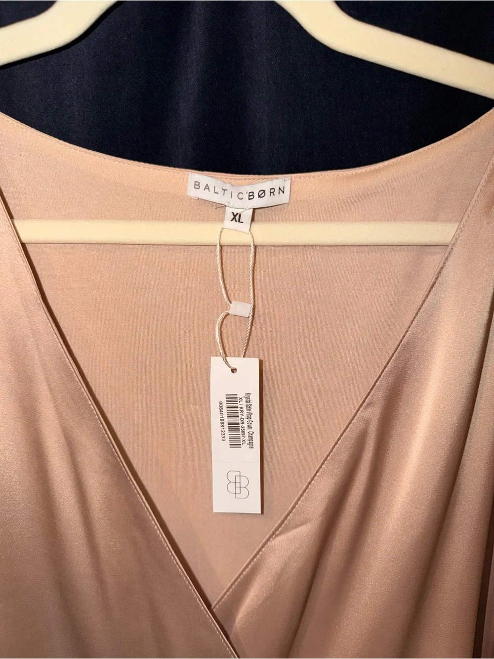 Baltic Born Krystal Satin Wrap Gown Champagne Maxi Dress XL NWT